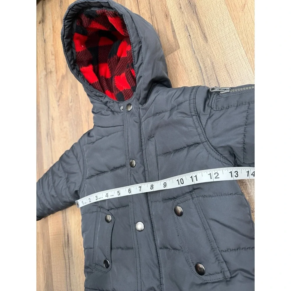 OshKosh B'gosh Toddler 18M Black Puffer Jacket Hooded Buffalo Plaid Lined